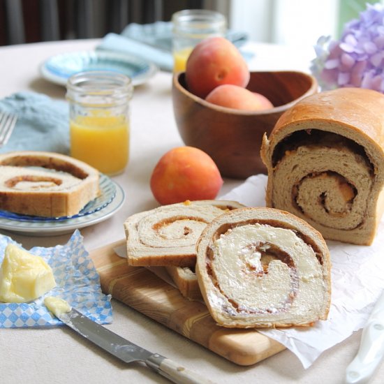 Roasted Peach Cinnamon Swirl Bread