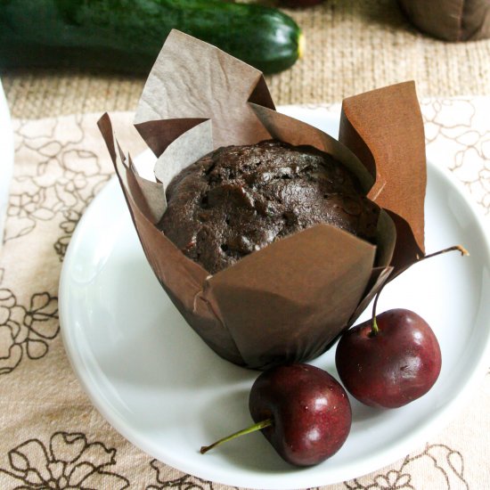 Chocolate Cherry Zucchini Muffins