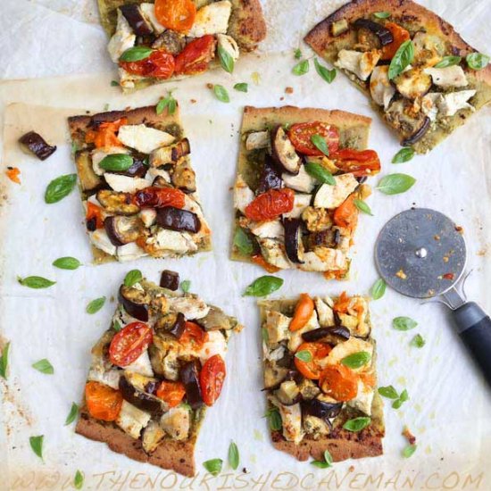 LowCarb Pizza With Pesto & Chicken