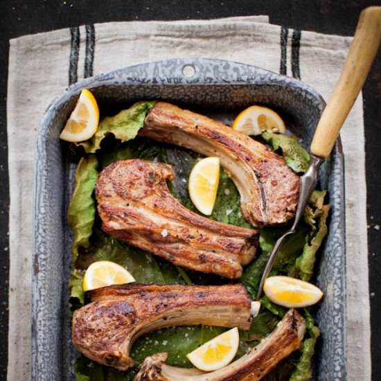 Lamb Chops Nestled in Fig Leaves