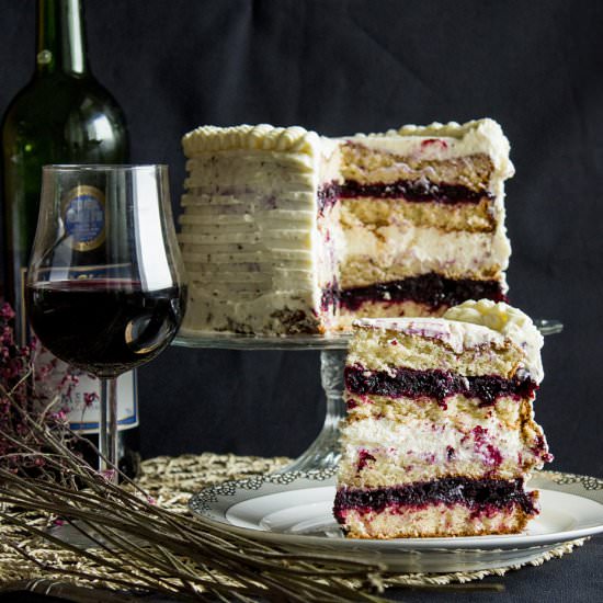 Blackcurrant and mascarpone torte