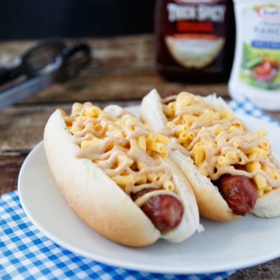 Macaroni and Cheese Topped Hot Dogs