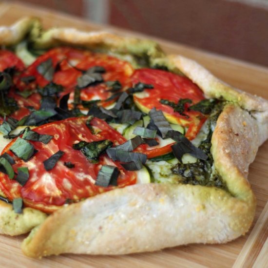 Cornmeal Crusted Pesto Veggie Pizza