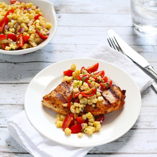 Grilled chicken topped with salsa