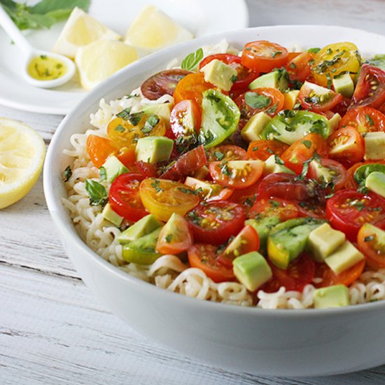 Avocado & Tomato Ramen Noodle Bowl