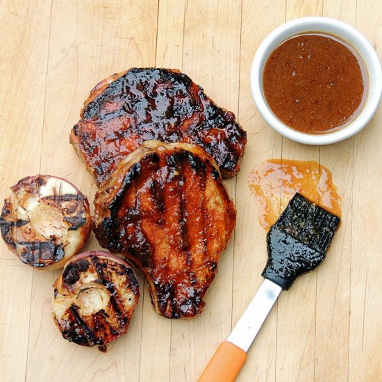 Peach, Bourbon, Mustard Pork Chops