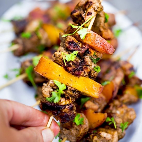 Jerk Chicken & peach skewers