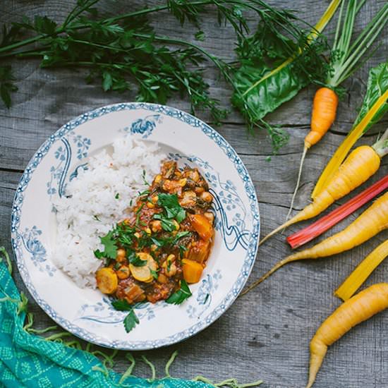 Vegan stew with chickpeas and chard