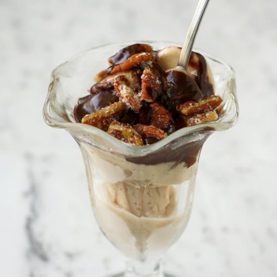 Coconut Rum Hot Fudge Sundaes