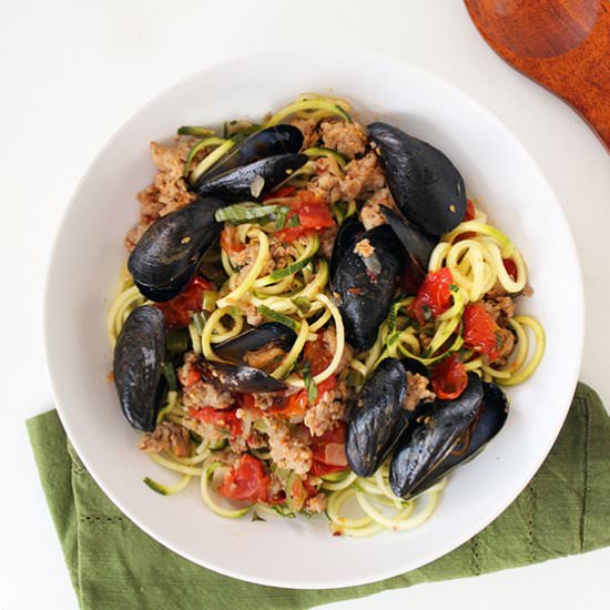 Mussels and Sausage Zucchini Pasta