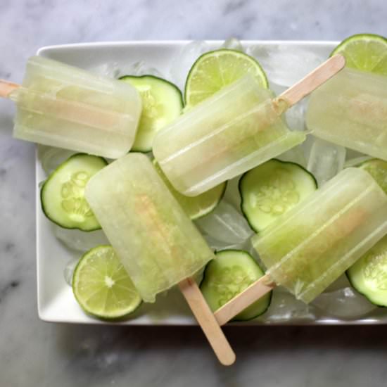 Basil, lime and cucumber popsicles