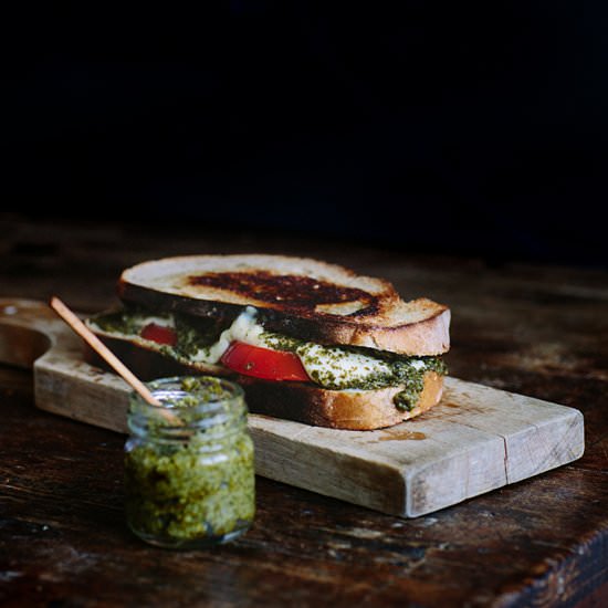 Pesto, Tomato, Mozzarella Sandwich