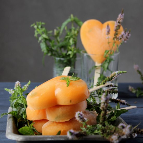 Cantaloupe fresh mint popsicle