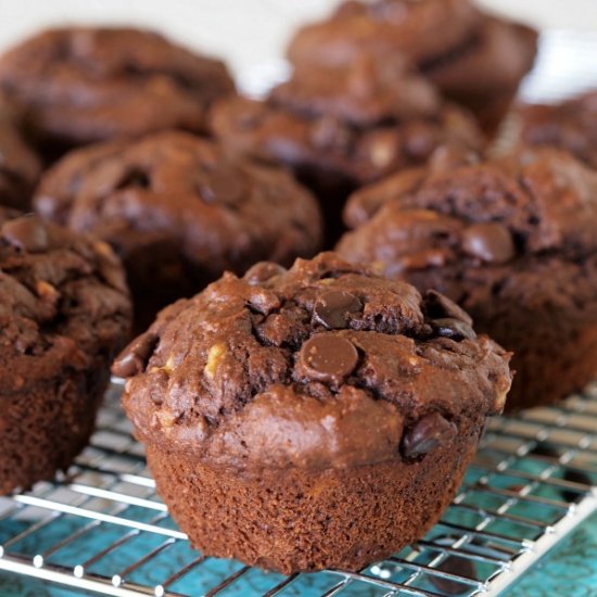 Double Chocolate PB Banana Muffins