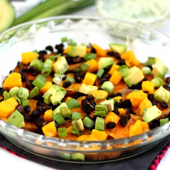 Black bean mango sweet potato nacho