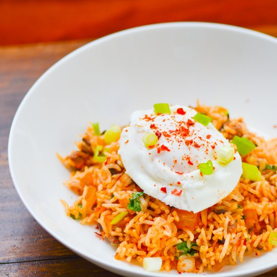 Kimchi Fried Rice with Poached Egg