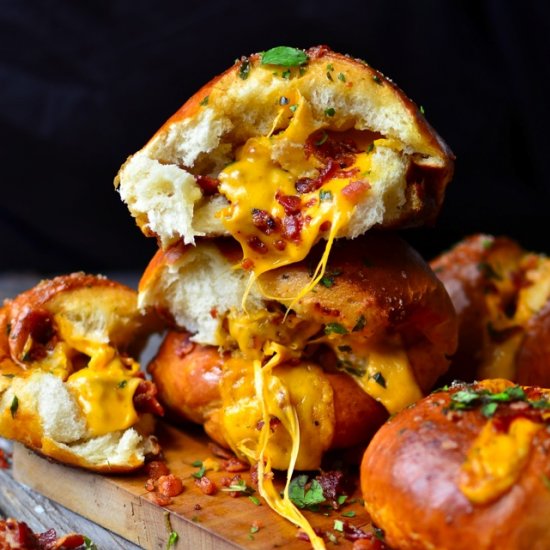 Cheddar Bacon Stuffed Pretzel Buns