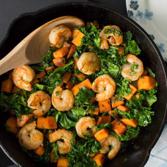 Sweet Potato, Kale and Shrimp