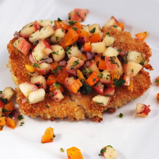 Quinoa Crusted Cod with Peach Salsa