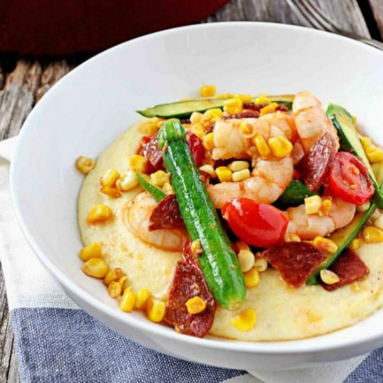 Chorizo Shrimp on Polenta