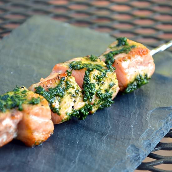 Grilled Pesto Salmon Kebabs