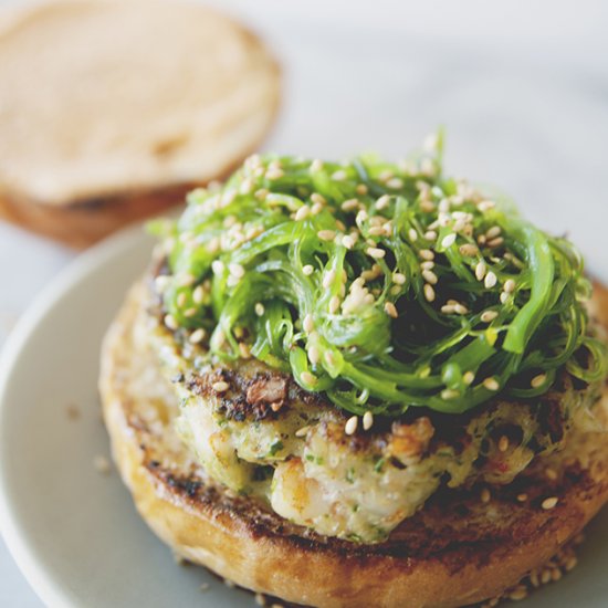 Shrimp Burger with Wakame Slaw