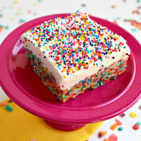 Funfetti Frosted Fruity Pebble Treats