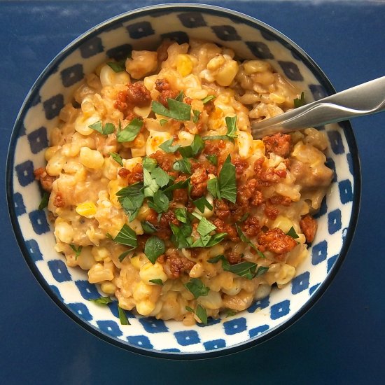 Corn Chowder Risotto with Chorizo