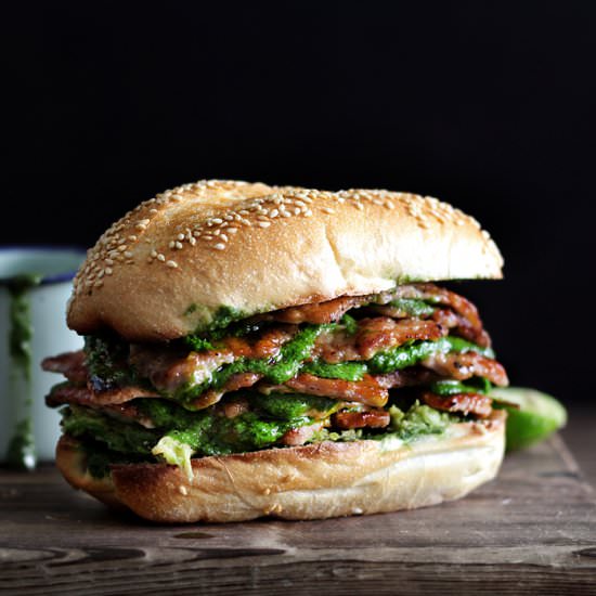 Stacked Green Pig Sandwich