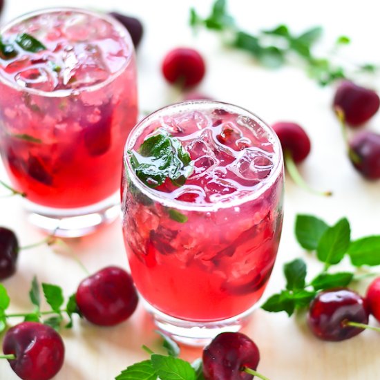 Fresh Cherry Champagne Mojitos