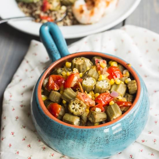 Roasted Okra, Corn, Tomato Salsa