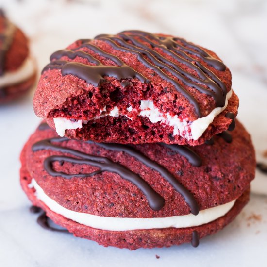 Red velvet whoopie pies