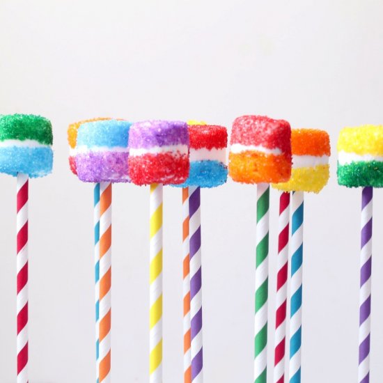 Rainbow Striped Marshmallow Pops