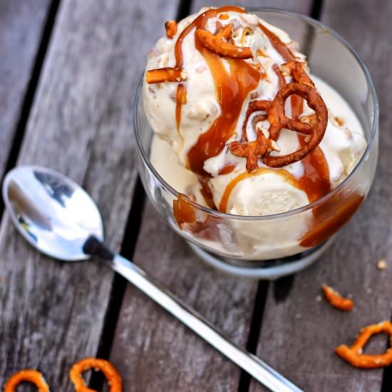 Salty Caramel and Pretzel Ice Cream