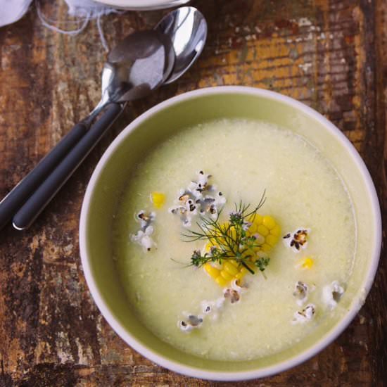 Chilled Corn Soup with Popcorn