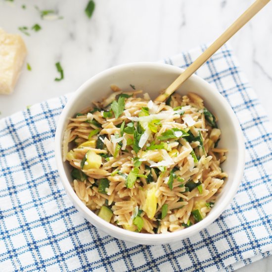 Summer Squash & Spinach Orzo Pasta