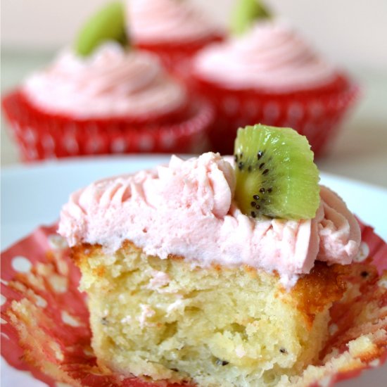 Kiwi Cupcakes w/ Strawberry Frosting