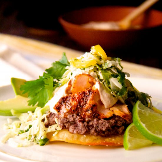 Salmon and Black Bean Tostadas