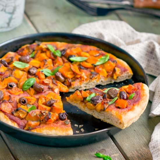 Pumpkin and Black Olive Spelt Pizza