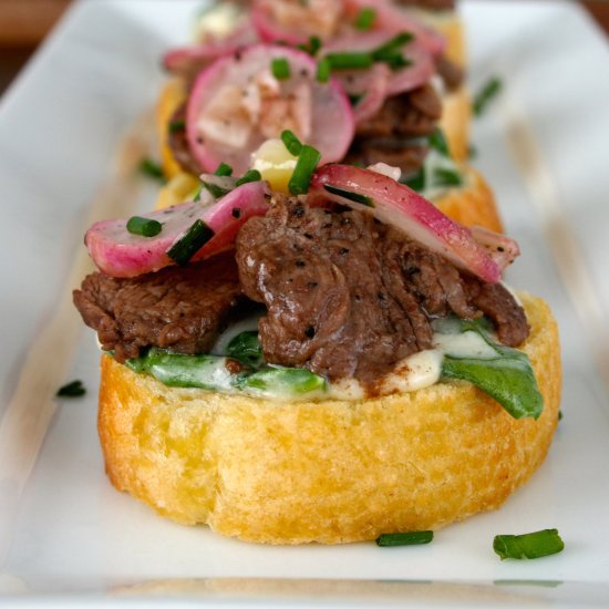 Open Face Steak and Radish Sliders