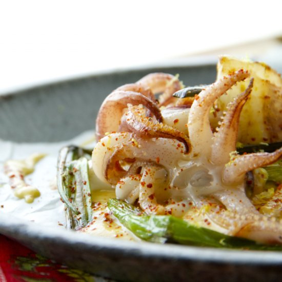 Calamari with Peach Puree