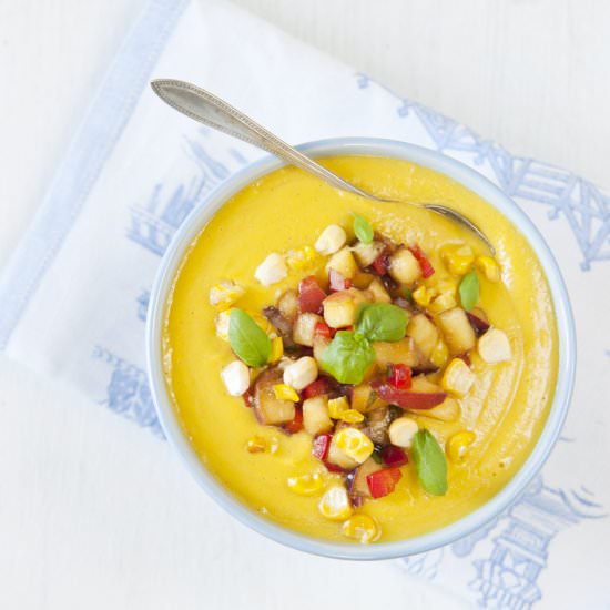 Corn Chowder with Peach Salsa