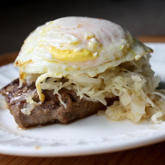 Steak, Sauerkraut, and Eggs