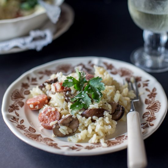 Mushroom risotto with kabana