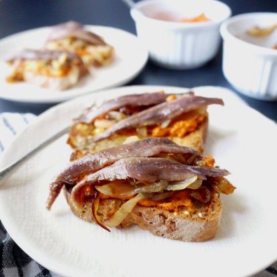 Anchovy Toast with Pimiento Spread