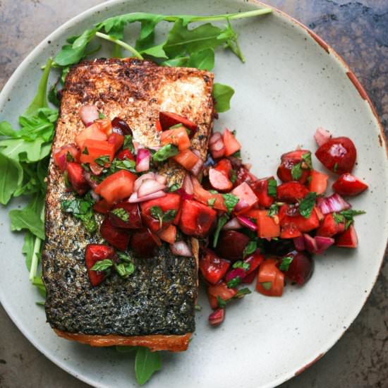 Crispy Salmon and Cherry Salsa