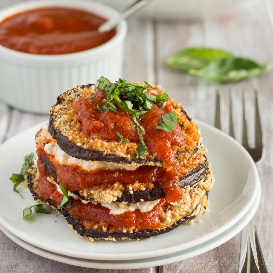 Vegan Baked Eggplant Parm Stacks