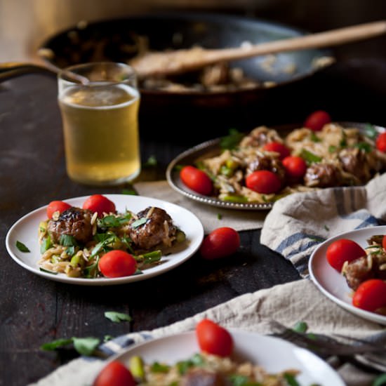 Asparagus and Sausage Meatball Orzo