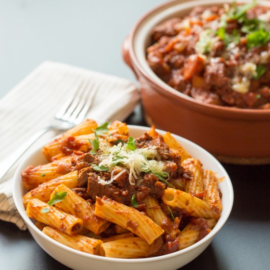 Slow Cooked Beef Ragu with Rigatoni