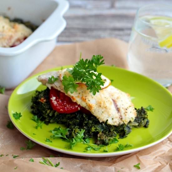 Almond Coated Tilapia Filet on Kale